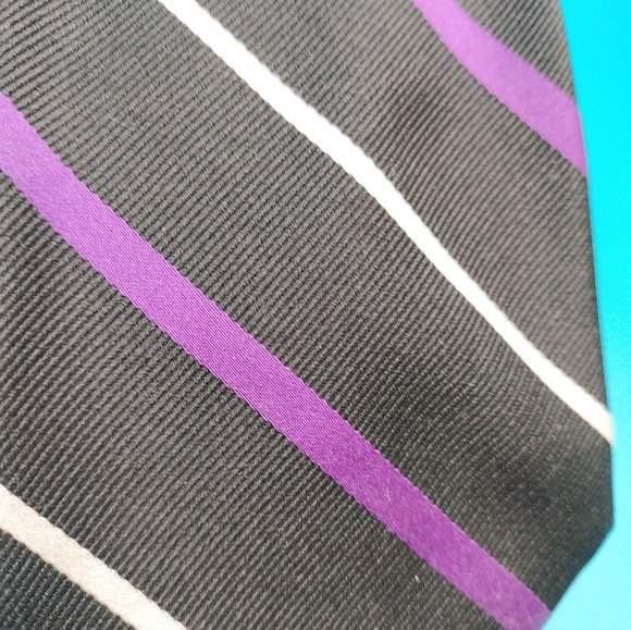 Lauren Ralph Lauren Silk Repp Tie Striped Multicolor Purple/Black/White Silk - Picture 10 of 10